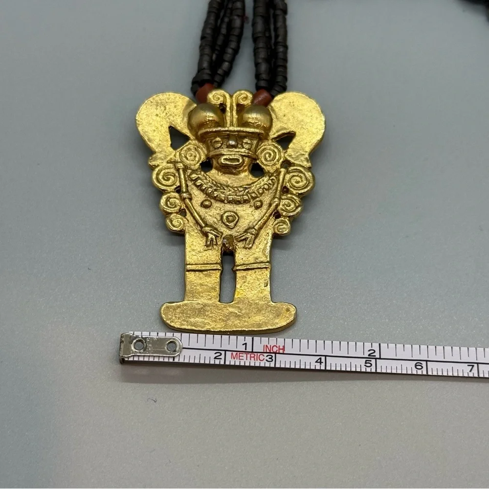 Pre-Columbian Inspired Gold Pendant Necklace – Fertility Deity Design